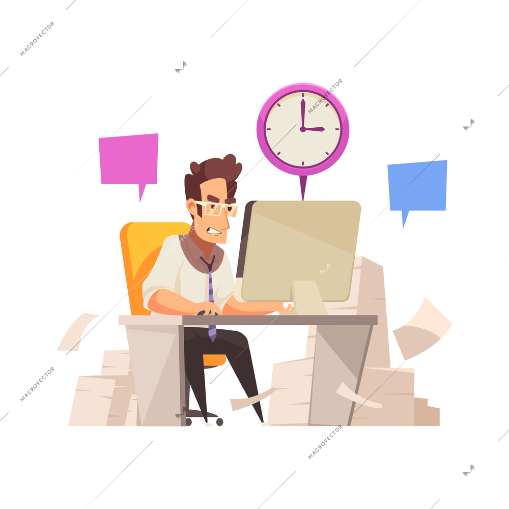 Busy later business people composition with cartoon style characters of workers in rush vector illustration