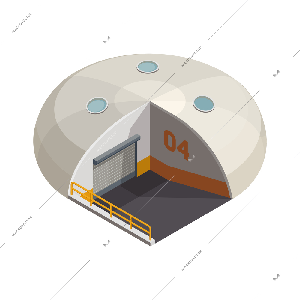 Mars colonization exploration isometric composition with isolated image on blank background vector illustration