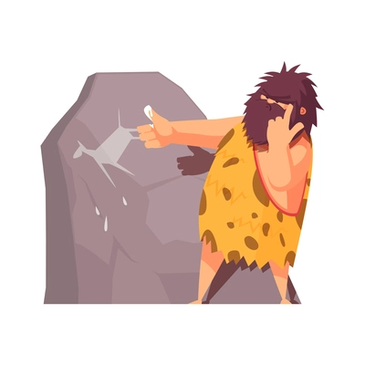 Primitive man caveman composition with cartoon human character of ancient person vector illustration