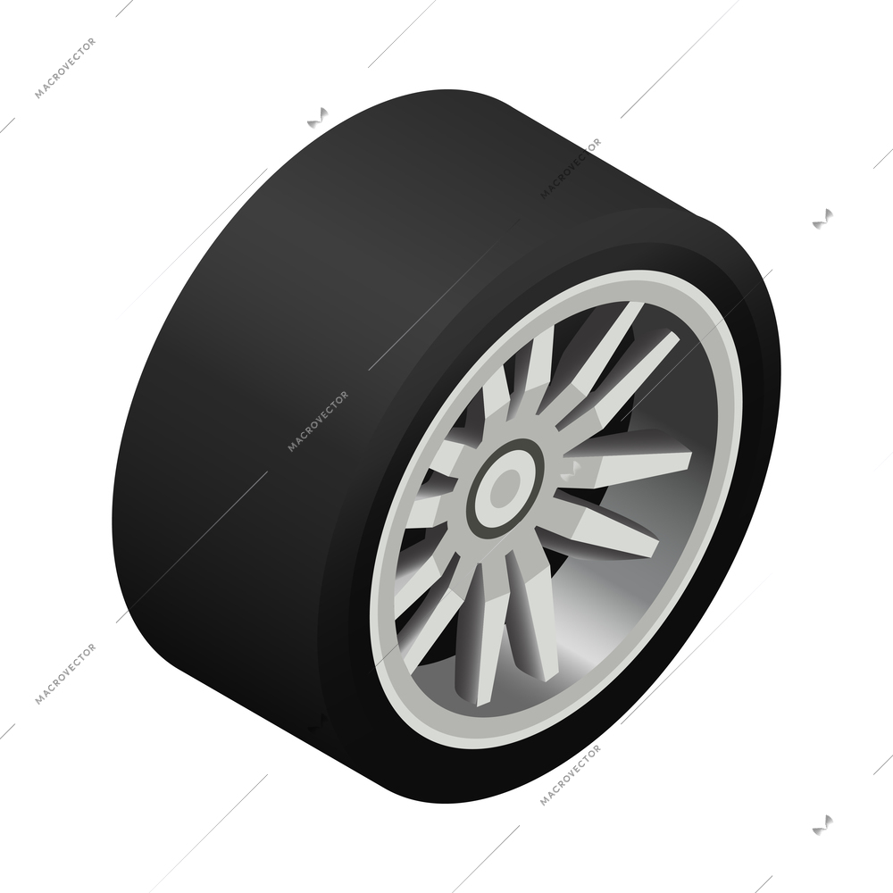 Car tuning isometric composition with icons of detached car parts on blank background vector illustration