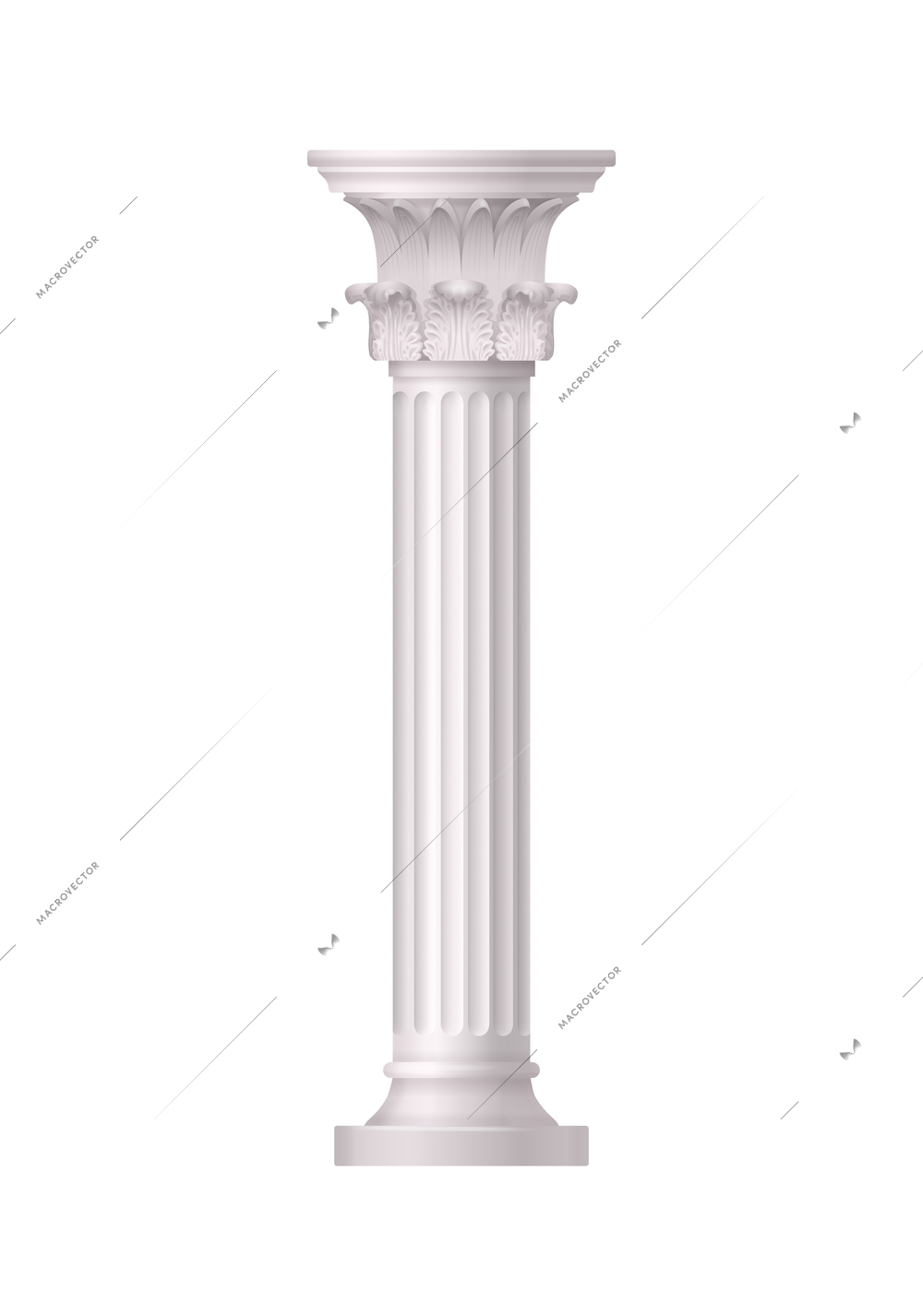 Antique white column realistic composition with isolated front view of architectural piece vector illustration