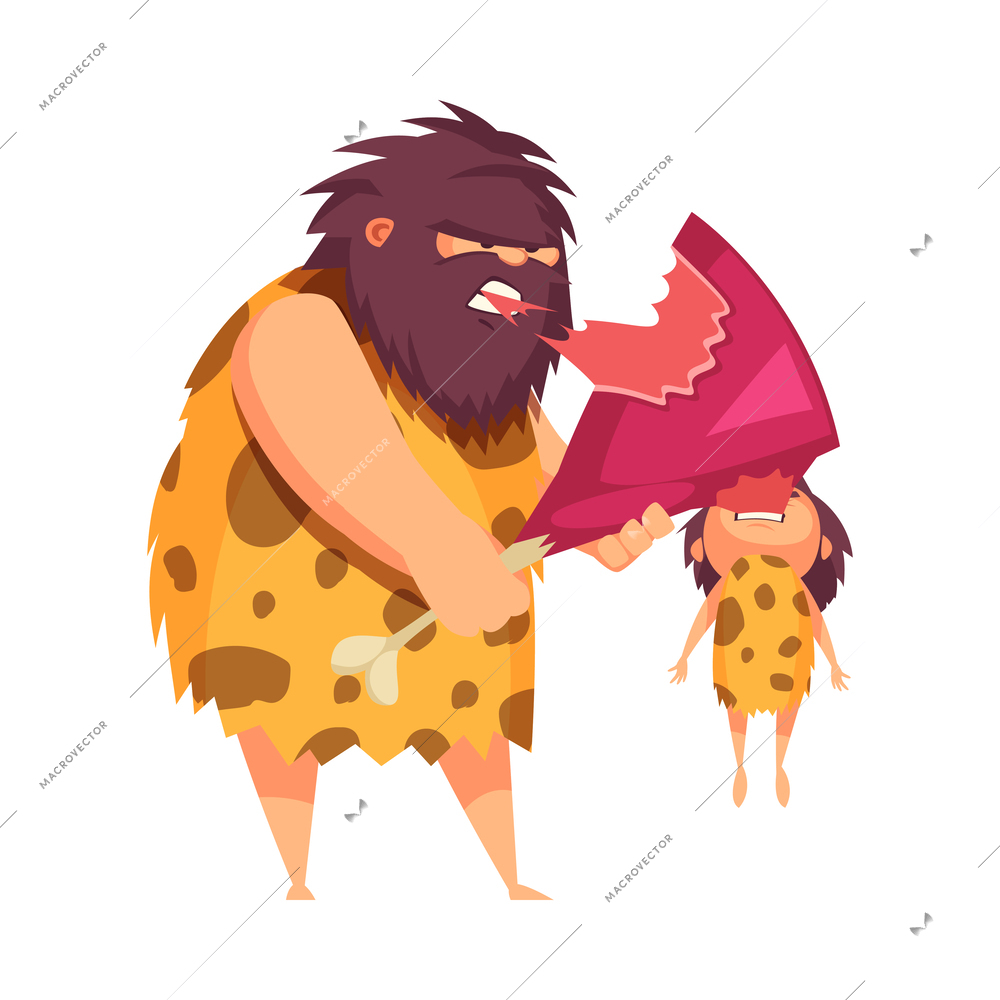 Primitive man caveman composition with cartoon human character of ancient person vector illustration