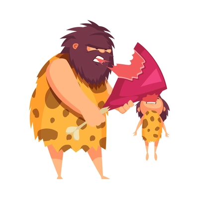 Primitive man caveman composition with cartoon human character of ancient person vector illustration