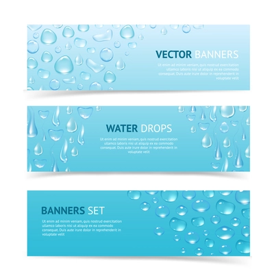 Water drops cool aqua shiny dew banners set isolated vector illustration