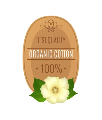 Cotton realistic composition with isolated emblem with best quality organic cotton images vector illustration