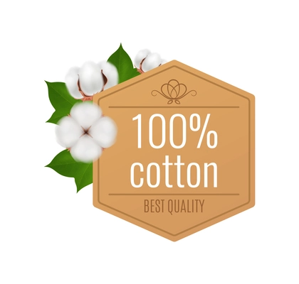 Cotton realistic composition with isolated emblem with best quality organic cotton images vector illustration