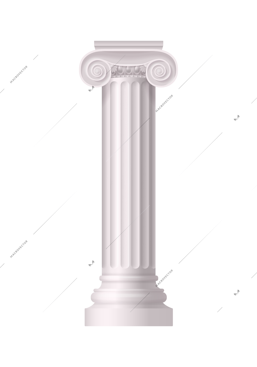 Antique white column realistic composition with isolated front view of architectural piece vector illustration