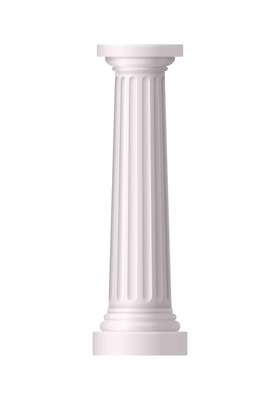 Antique white column realistic composition with isolated front view of architectural piece vector illustration