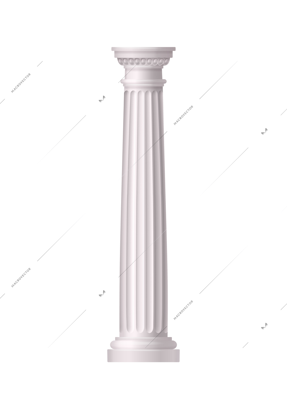 Antique white column realistic composition with isolated front view of architectural piece vector illustration