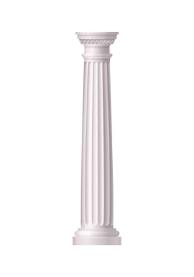 Antique white column realistic composition with isolated front view of architectural piece vector illustration