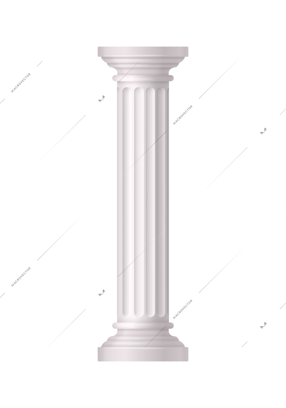 Antique white column realistic composition with isolated front view of architectural piece vector illustration