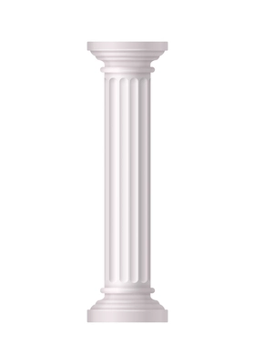 Antique white column realistic composition with isolated front view of architectural piece vector illustration