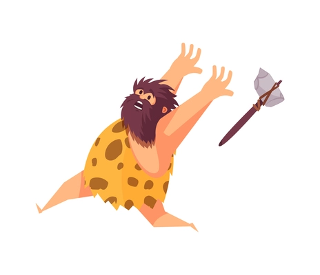 Primitive man caveman composition with cartoon human character of ancient person vector illustration
