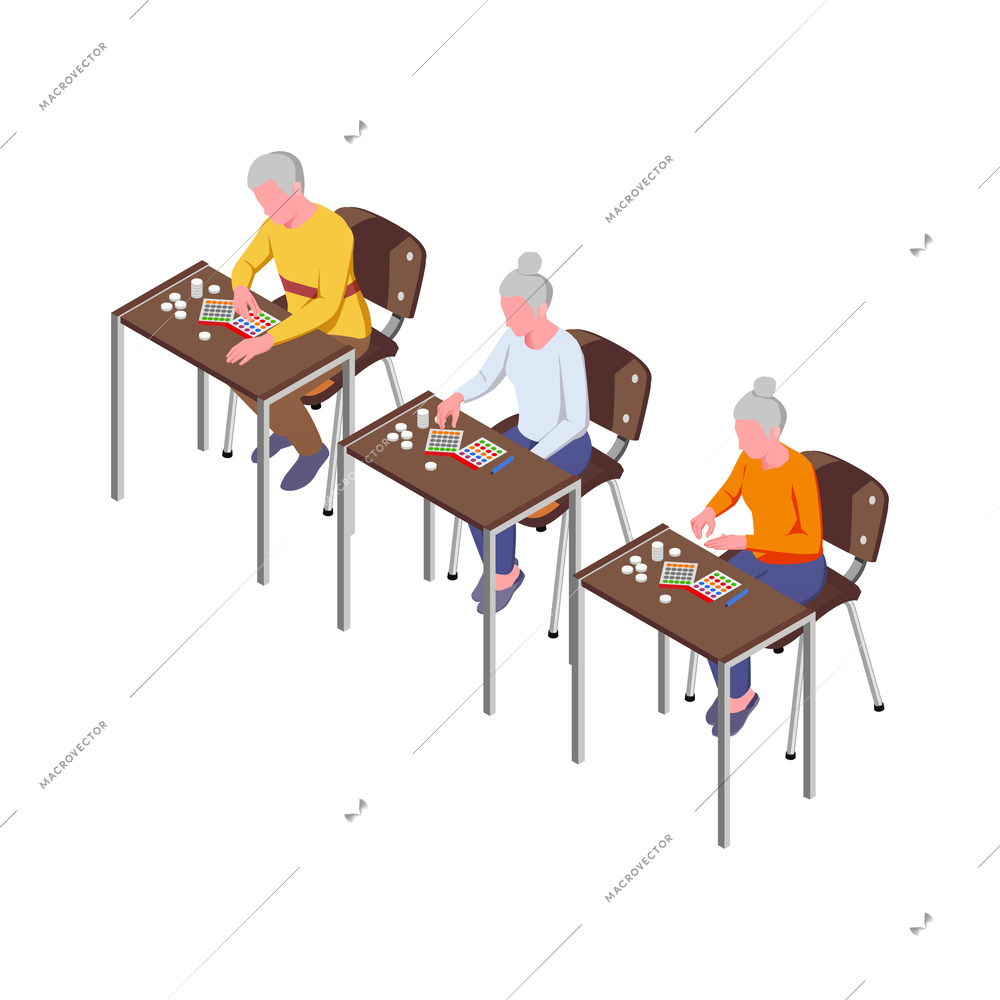 Nursing home isometric composition with staff monitoring patients and elderly people activities vector illustration