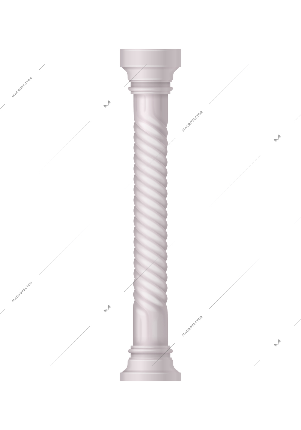 Antique white column realistic composition with isolated front view of architectural piece vector illustration