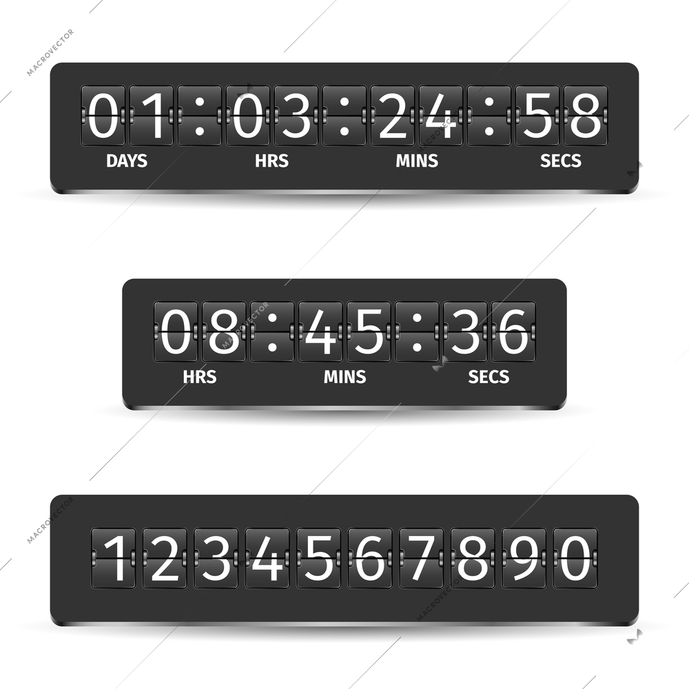 Countdown clock timer analog display mechanical time indicator black vector illustration