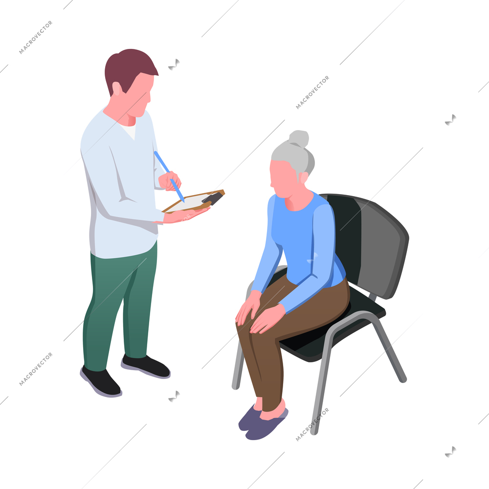 Nursing home isometric composition with staff monitoring patients and elderly people activities vector illustration