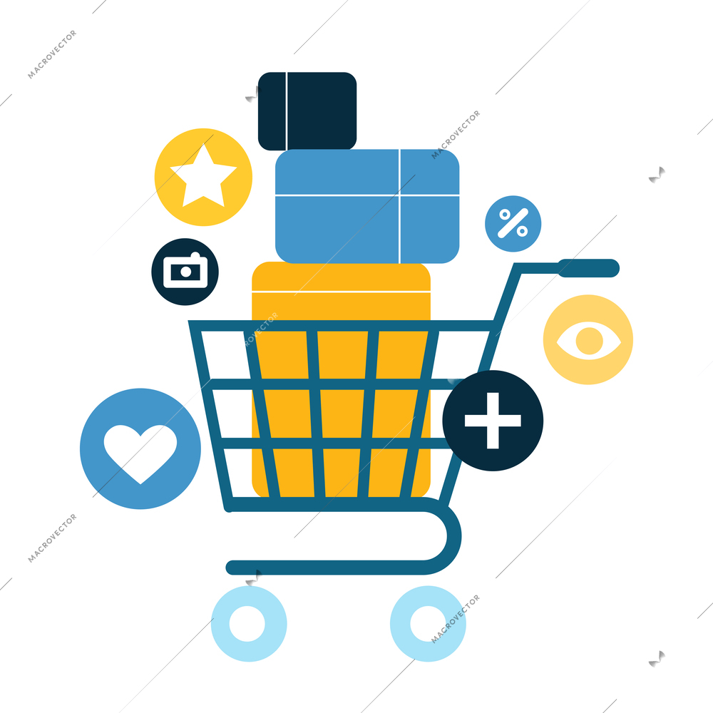 Online shopping composition with doodle style icons and gadgets with round pictograms vector illustration