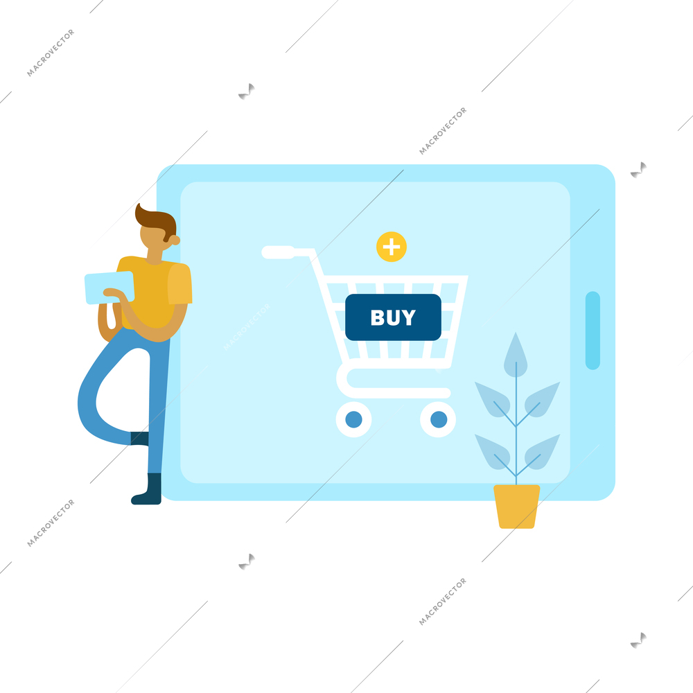 Online shopping composition with doodle style icons and gadgets with round pictograms vector illustration