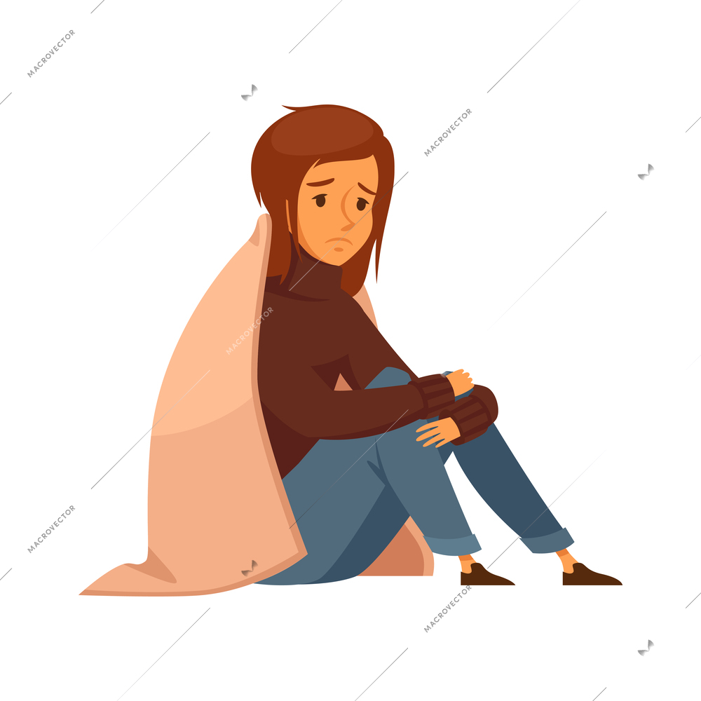 Homeless people cartoon composition with doodle style human character on blank background vector illustration