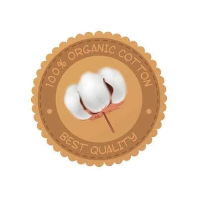 Cotton realistic composition with isolated emblem with best quality organic cotton images vector illustration