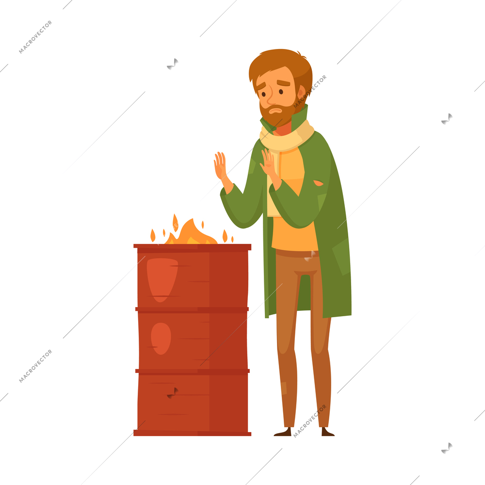 Homeless people cartoon composition with doodle style human character on blank background vector illustration