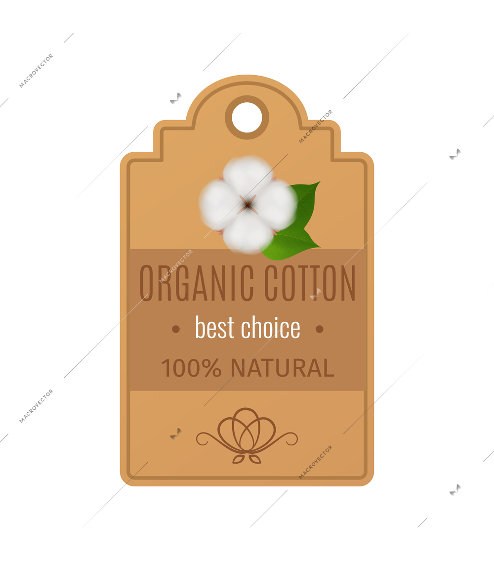 Cotton realistic composition with isolated emblem with best quality organic cotton images vector illustration