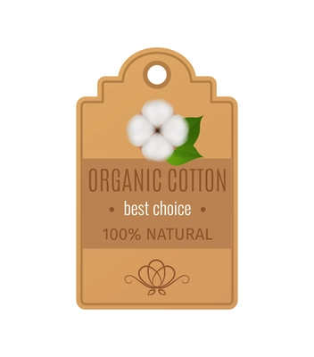 Cotton realistic composition with isolated emblem with best quality organic cotton images vector illustration