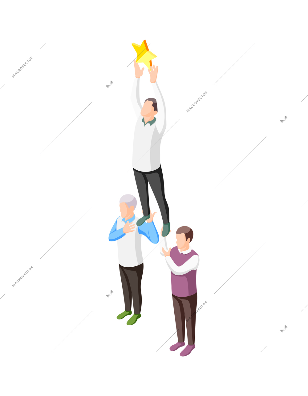 Success concept isometric composition of conceptual business icons and human characters vector illustration