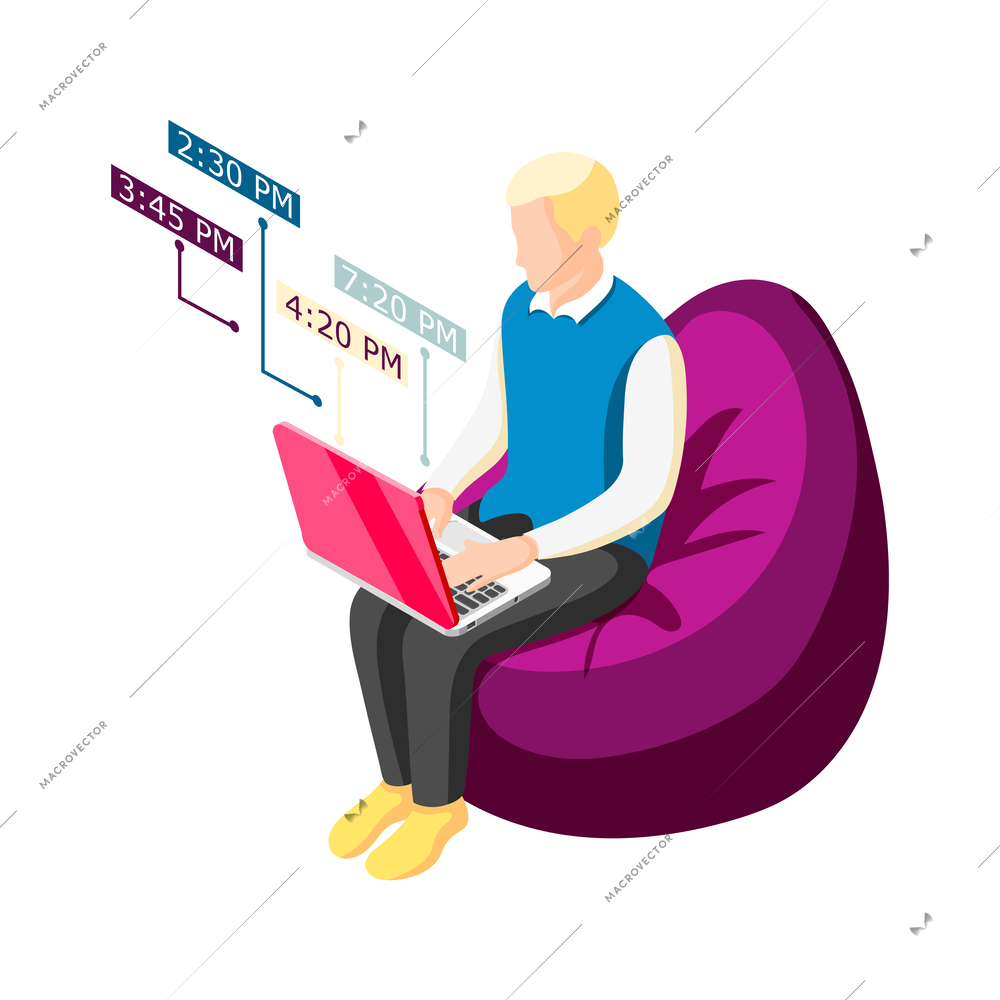 Effective management concept isometric composition with faceless human character and organizer elements vector illustration