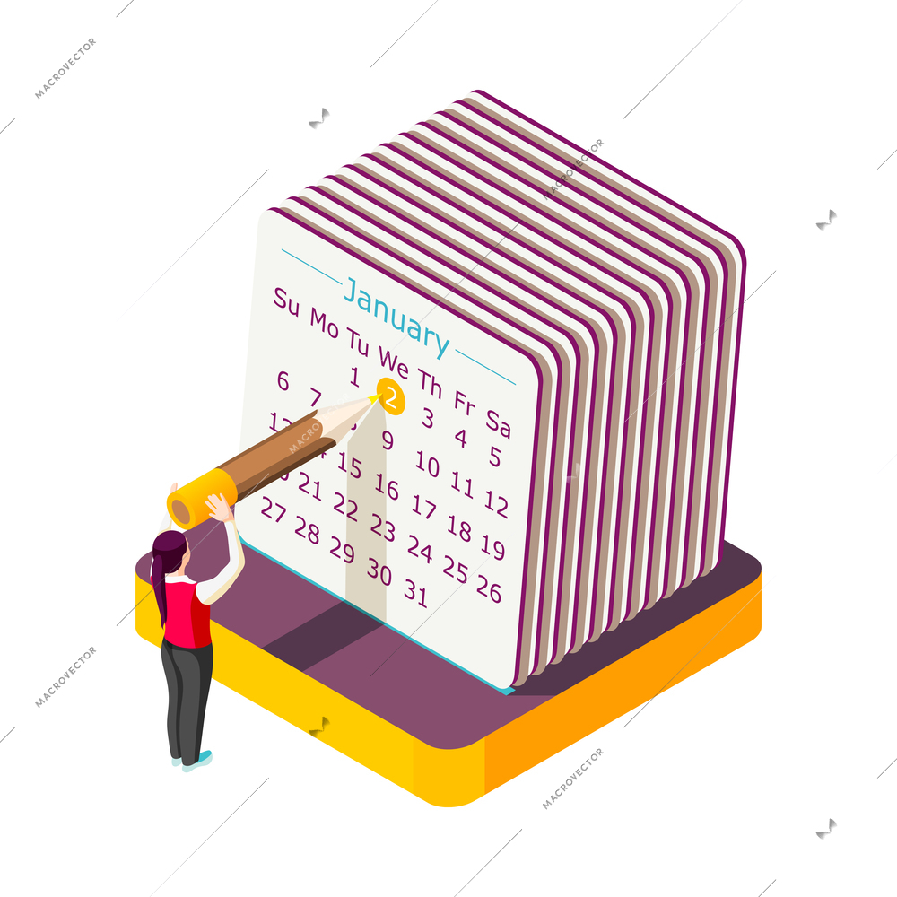 Effective management concept isometric composition with faceless human character and organizer elements vector illustration