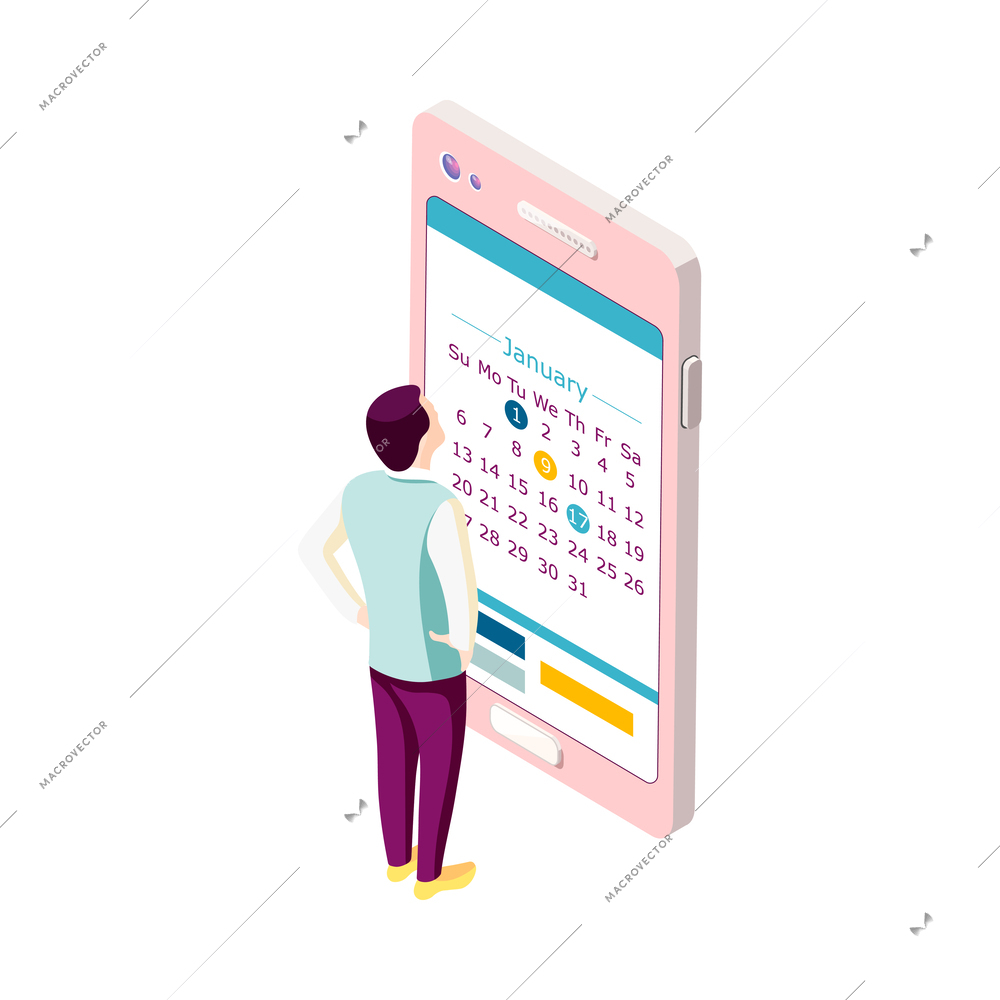 Effective management concept isometric composition with faceless human character and organizer elements vector illustration