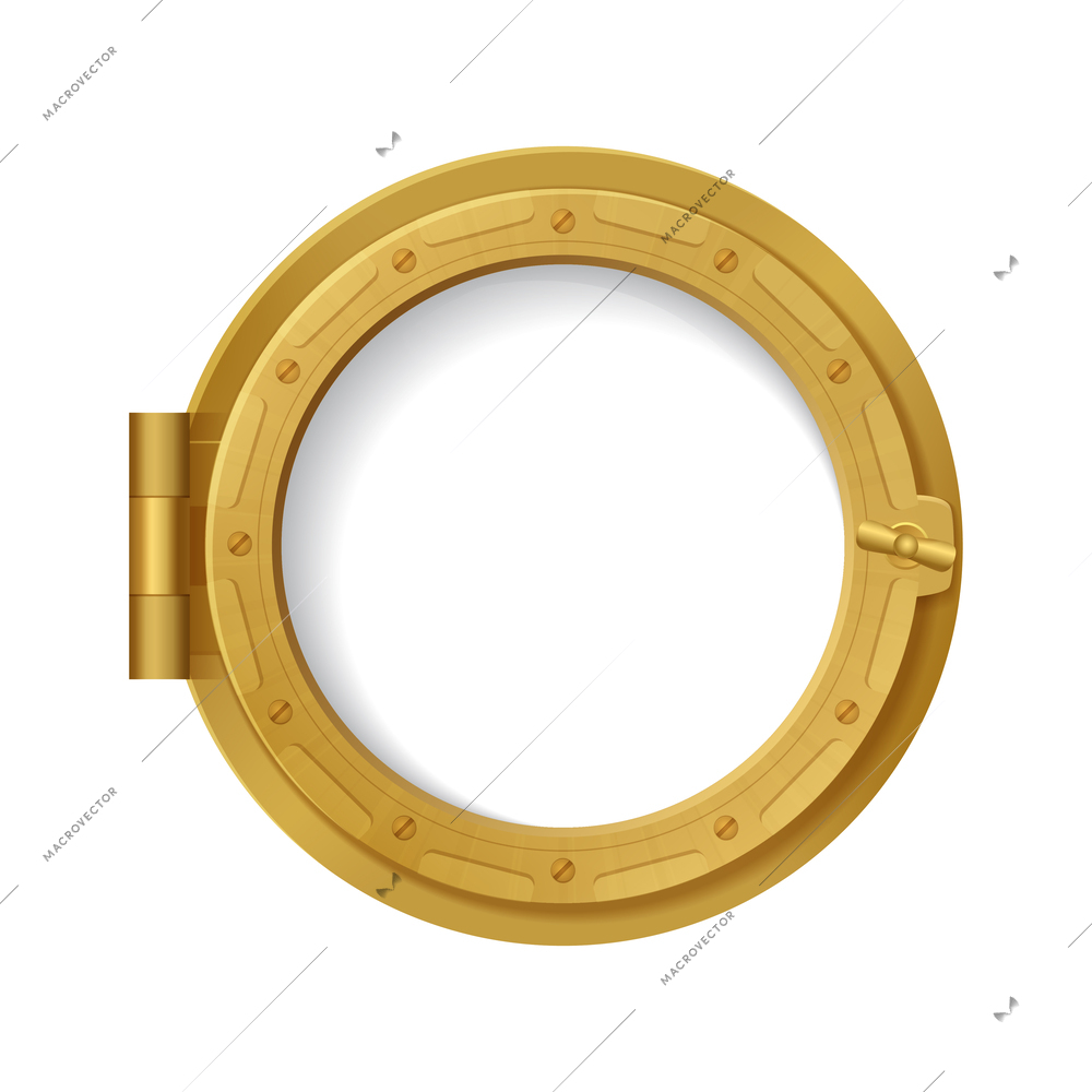 Porthole realistic composition with isolated image of metal frame for window of the vessel on blank background vector illustration