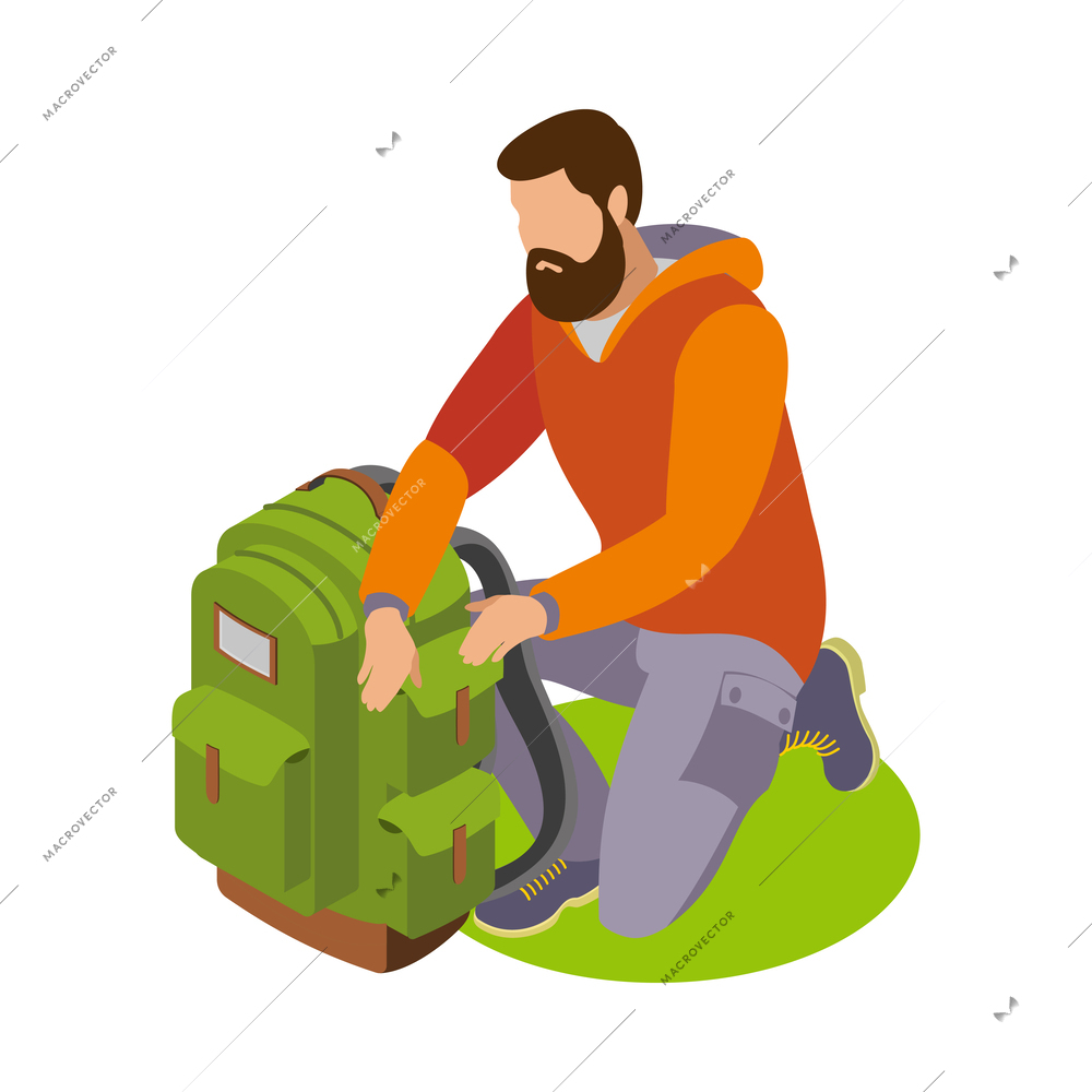 Hiking isometric icons composition with isolated view of adventure essentials on blank background vector illustration