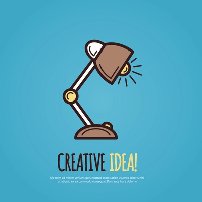 Creative idea poster with retro table lamp inspiration symbol vector illustration
