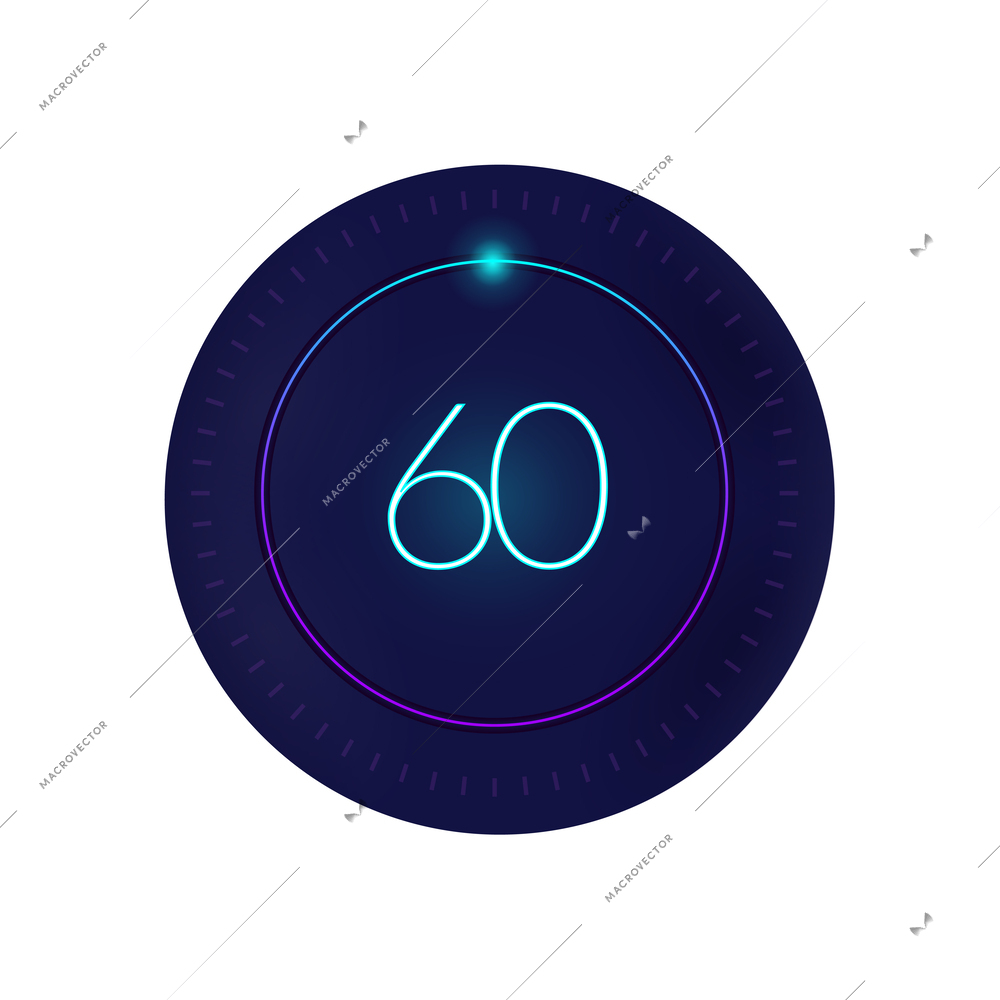 Realistic 3d interface countdown round composition with circle and digits with radial progress bar vector illustration