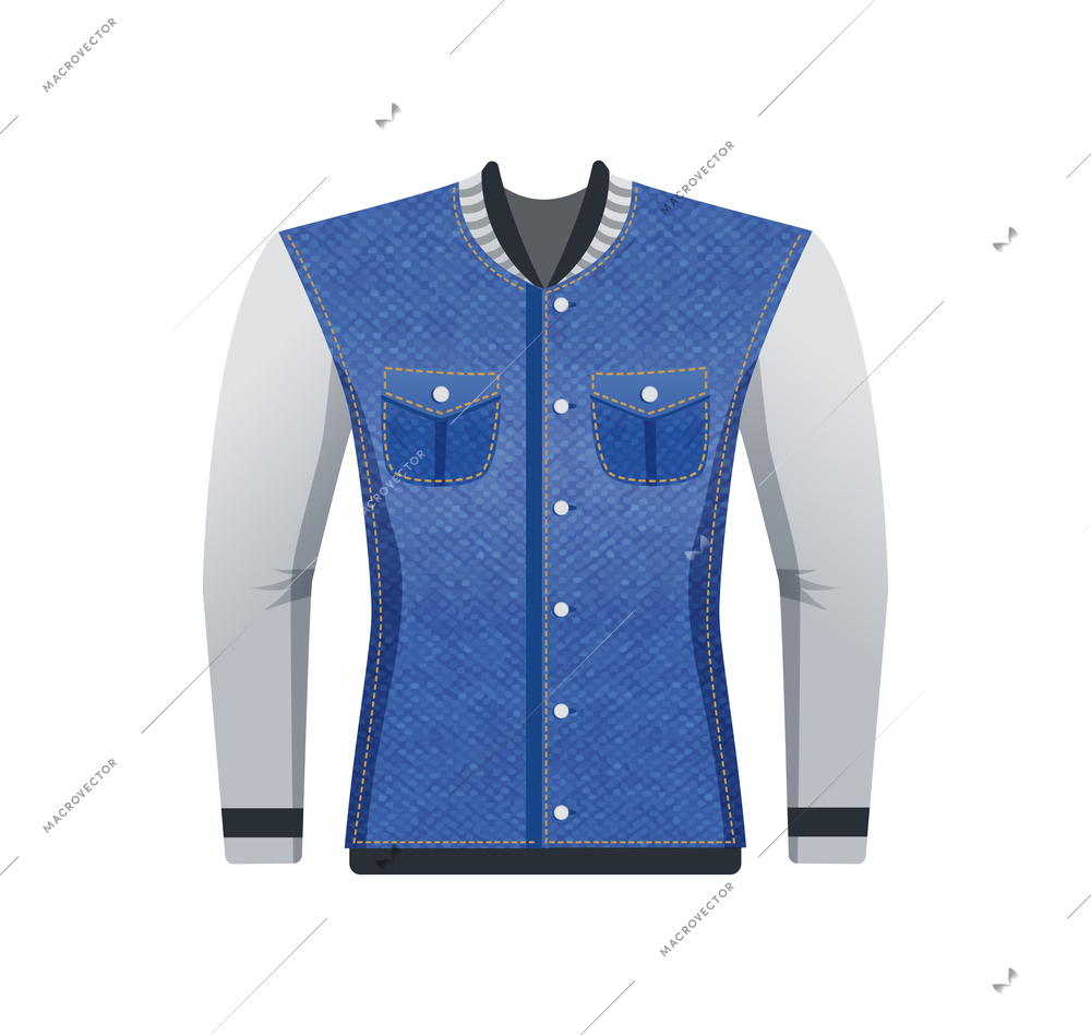 Modern denim clothing composition with isolated image of textile product made of jeans fabric vector illustration