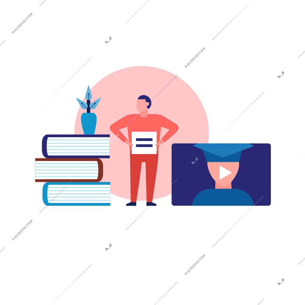 Video tutorials online training courses composition with flat human characters with gadgets and books vector illustration