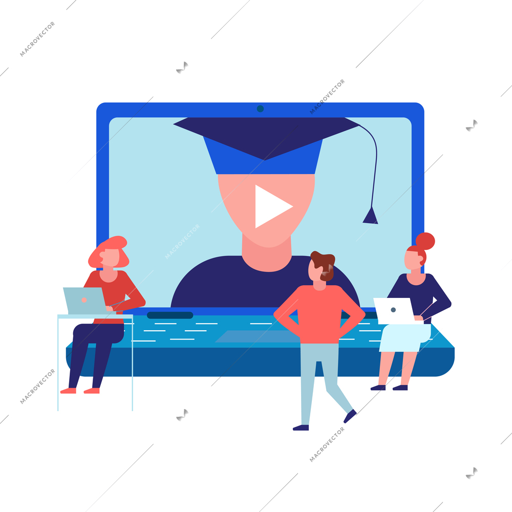 Video tutorials online training courses composition with flat human characters with gadgets and books vector illustration