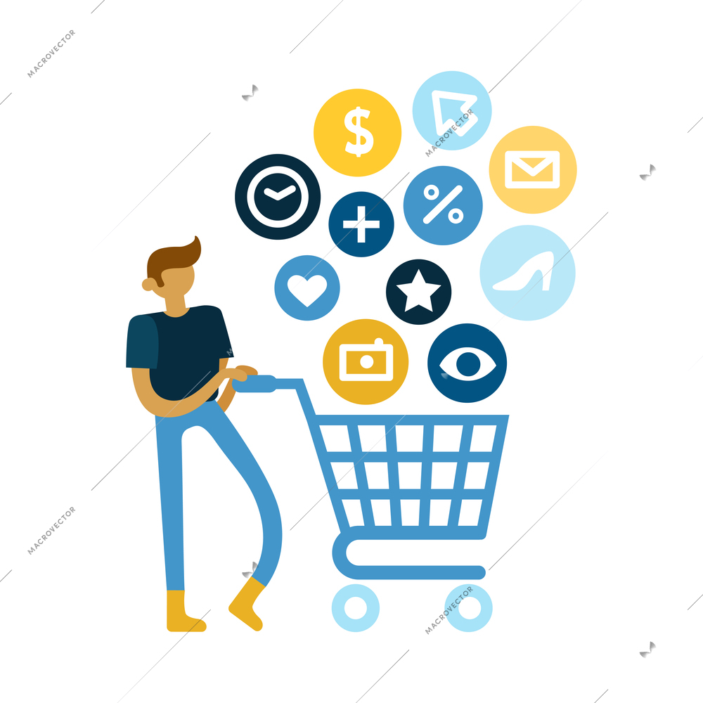 Online shopping composition with doodle style icons and gadgets with round pictograms vector illustration