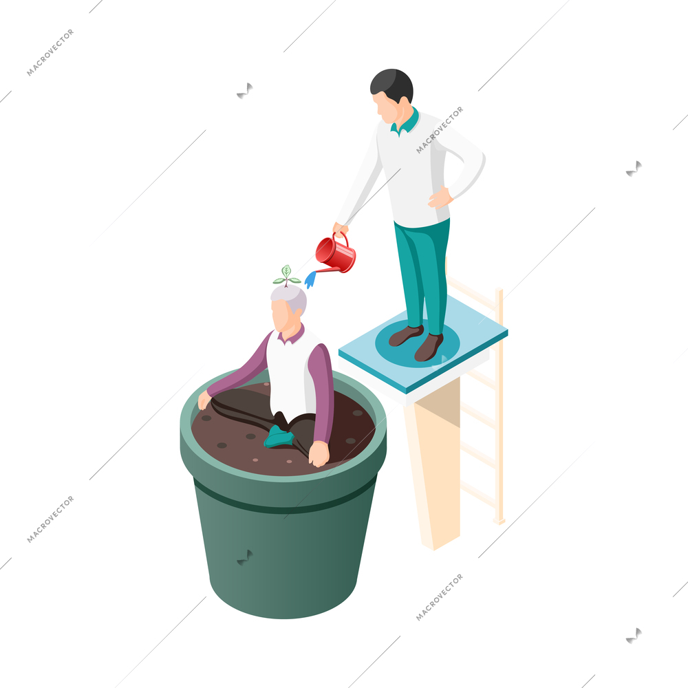 Success concept isometric composition of conceptual business icons and human characters vector illustration