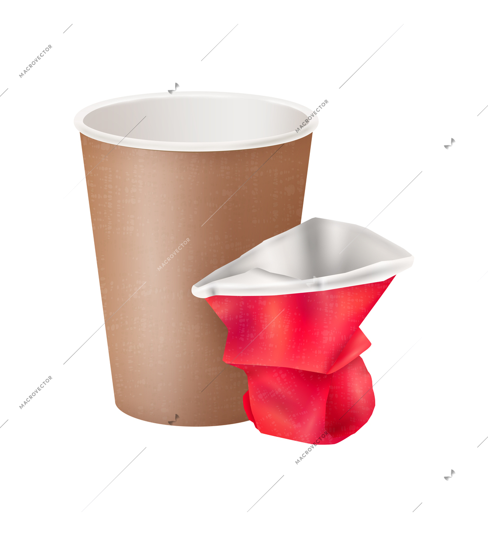 Realistic household waste paper trash garbage composition with isolated image on blank background vector illustration
