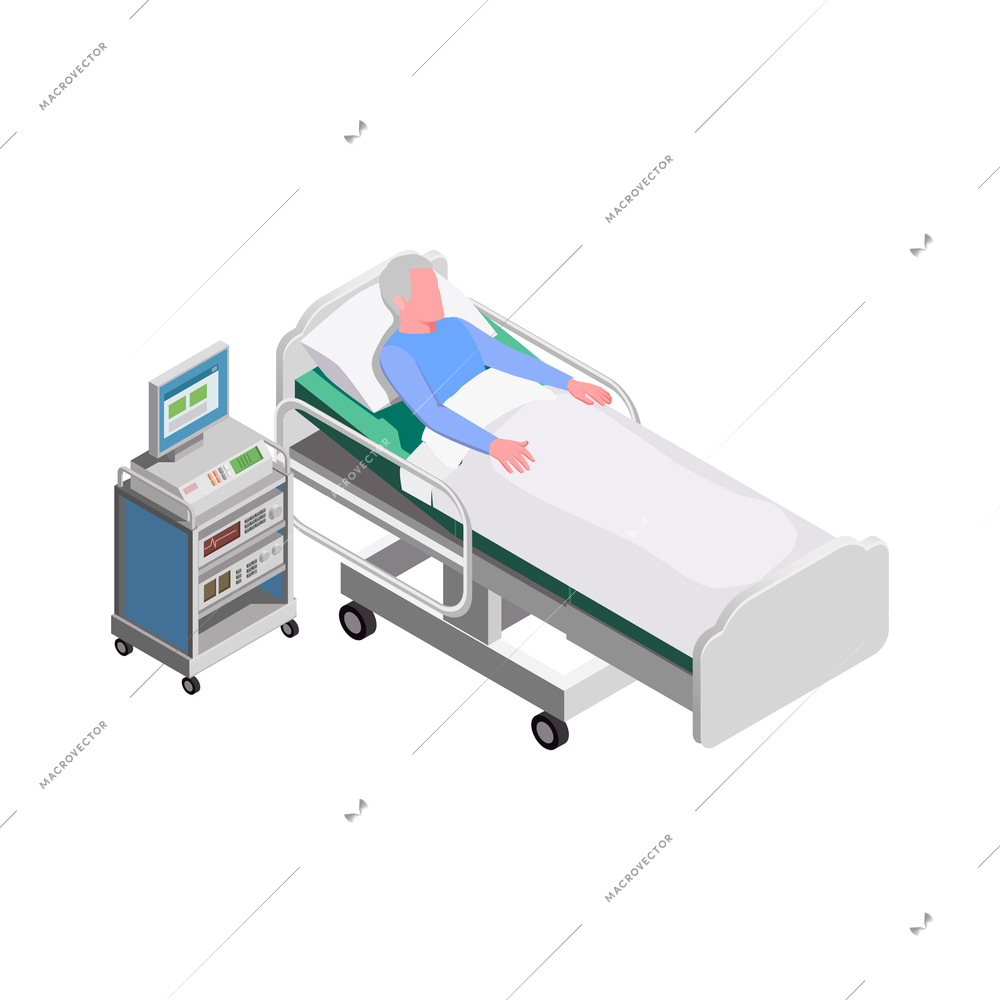 Nursing home isometric composition with staff monitoring patients and elderly people activities vector illustration