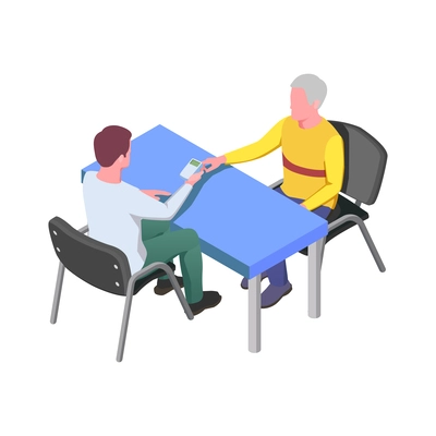 Nursing home isometric composition with staff monitoring patients and elderly people activities vector illustration