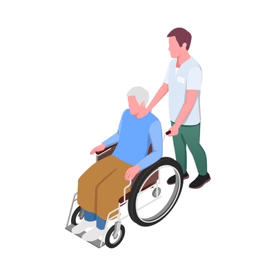 Nursing home isometric composition with staff monitoring patients and elderly people activities vector illustration