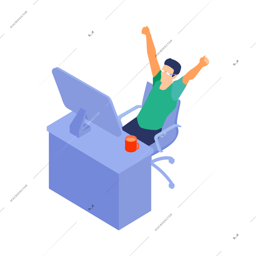 Isometric programmers composition with human character of coding person with computer and pictograms vector illustration