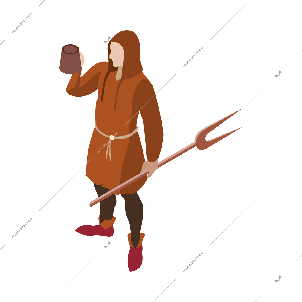 Isometric medieval fairytale legend composition with isolated fictional character on blank background vector illustration