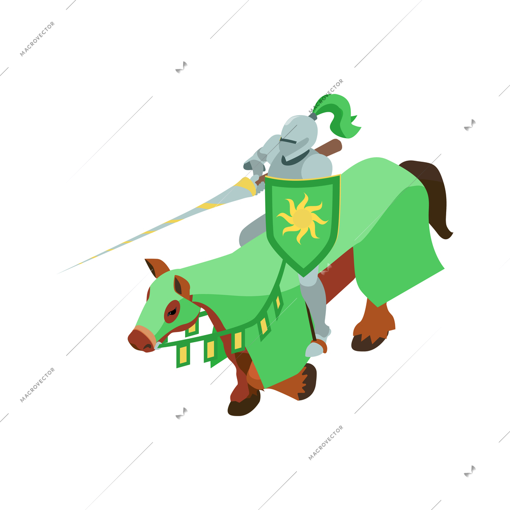 Isometric medieval fairytale legend composition with isolated fictional character on blank background vector illustration