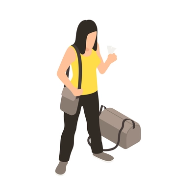 Travel people isometric icons composition with isolated faceless human character with luggage vector illustration