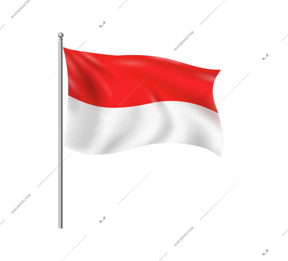 Realistic flags composition with isolated view of national flag beating in wind hanging on post vector illustration